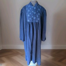 Vintage Heather Collection Navy Blue Embroidered Long Nightgown Robe 3X Made USA