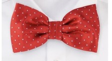Red White Polka Dot Satin Men's Bow Tie  Matching Pocket Square Set