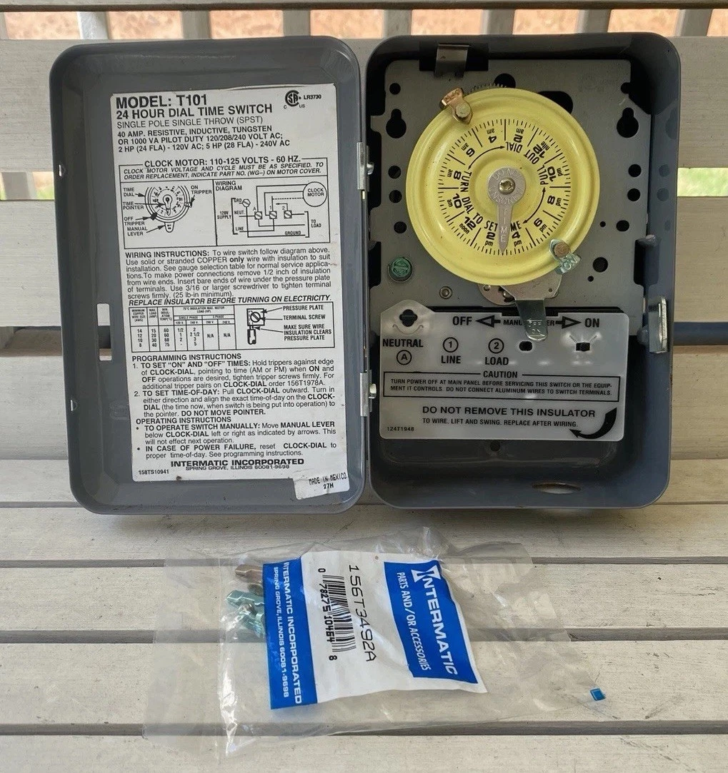Intermatic T101 24 Hour Dial Time Switch 40 Amp SPST Mechanical Timer Enclosure