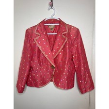Vintage 100 Silk Pink with Pastel Polka Dots Blazer by Transitions Sz 12