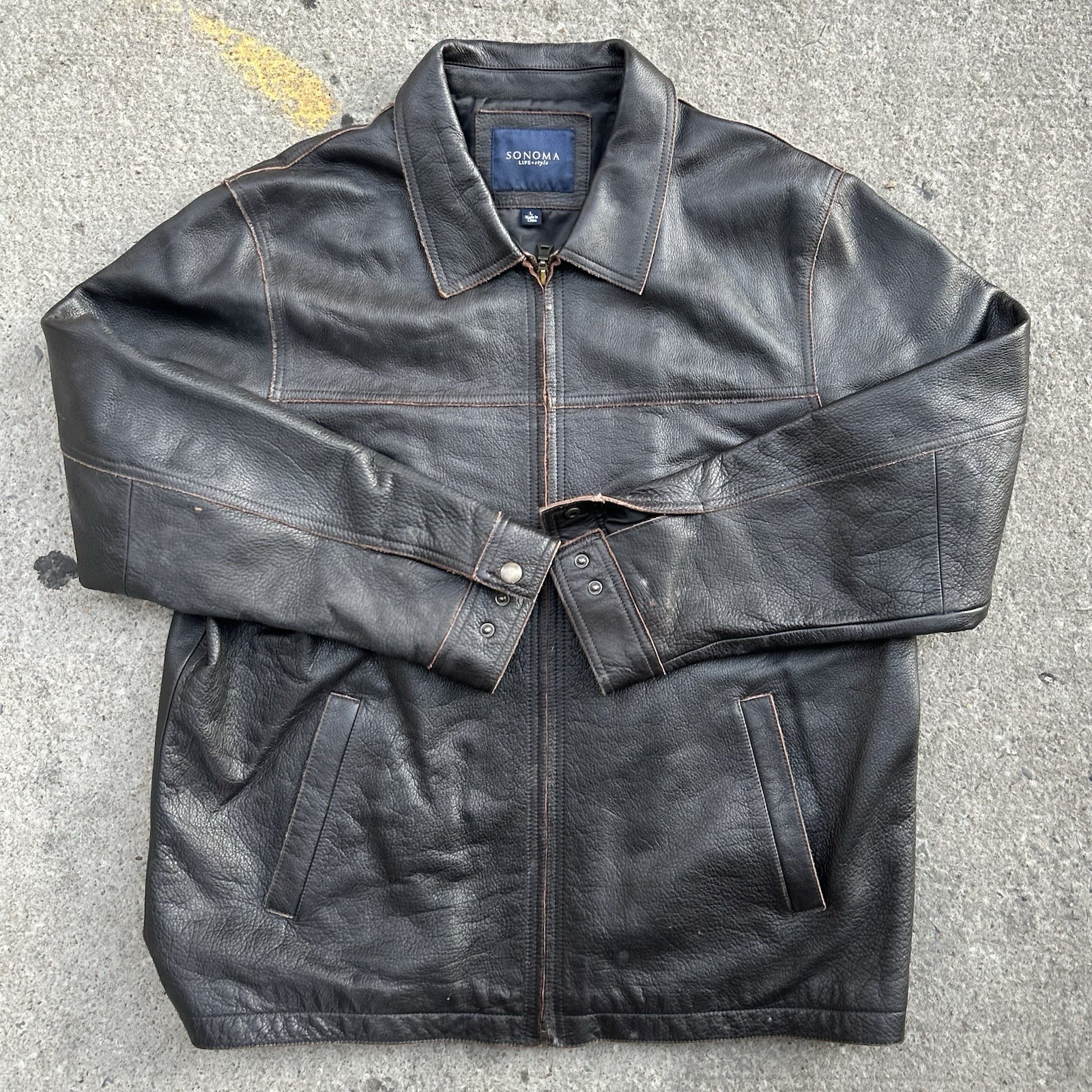 Men’s Sonoma Leather Jacket Size Large Black Leather Zip Up