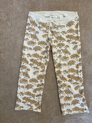 The Great Size 1 Wide Leg Cropped Sweatpants Raw Hem Drawstring Chamomile Floral - Picture 2 of 13