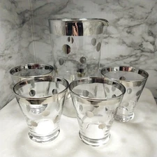 Vintage Fenton Glass Cocktail Pitcher & Set Of 4, 4Ounce Shot Glasses 