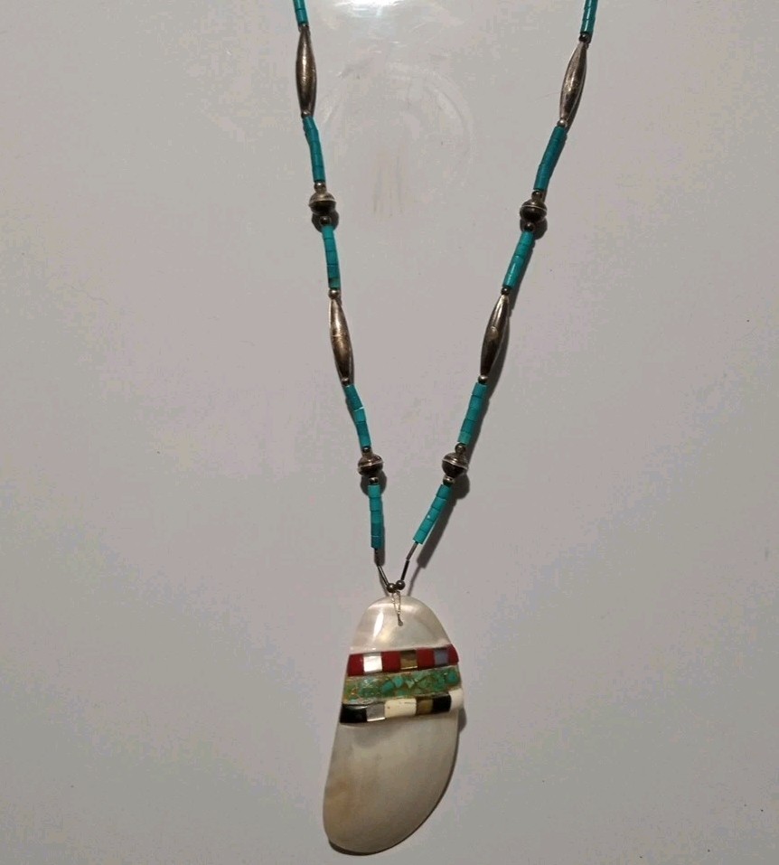 Authentic Native Shell Turquoise abalone Necklace… - image 1