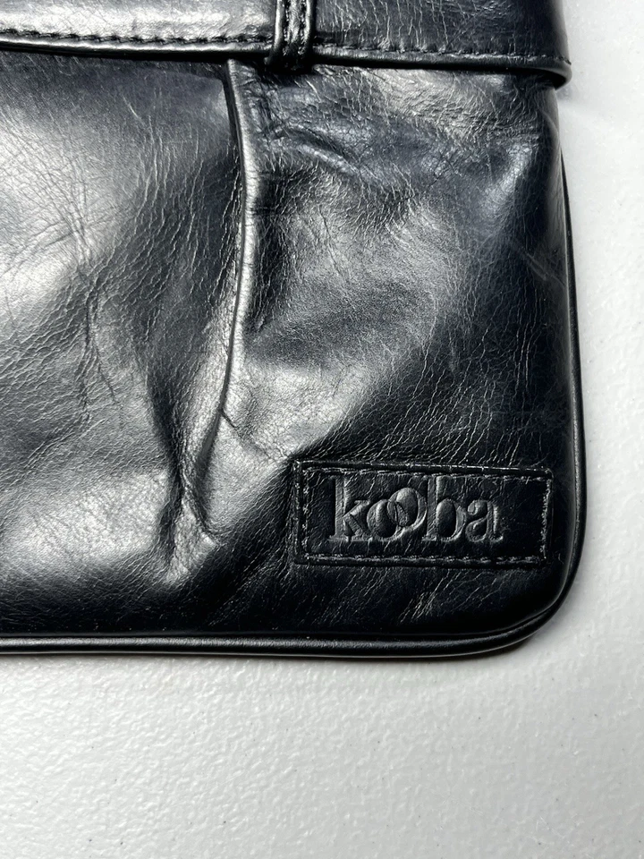 Kooba Black Leather Clutch Womens Evening Purse Handbag Zip Top Pleated with Bow - Image 3 of 4