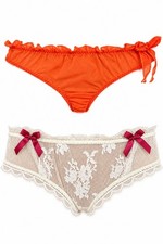 Y2K Victorias Secret Lace Mesh Bikini Panty Set - Medium - Orange White