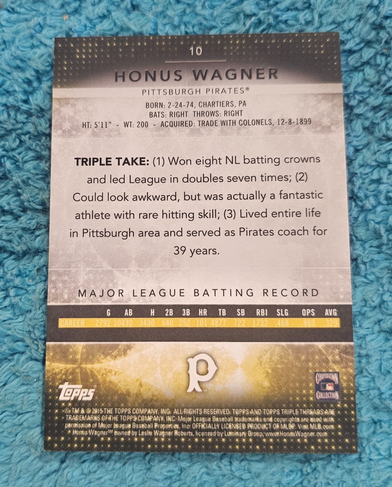 BB) 2015 Topps Triple Threads Amethyst Honus Wagner Pittsburgh Pirates #10 view 2
