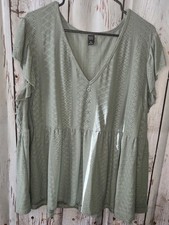 Emery Rose Women's Babydoll Eyelet Flowy Short Sleeve Green Shirt 3XL Balletcore