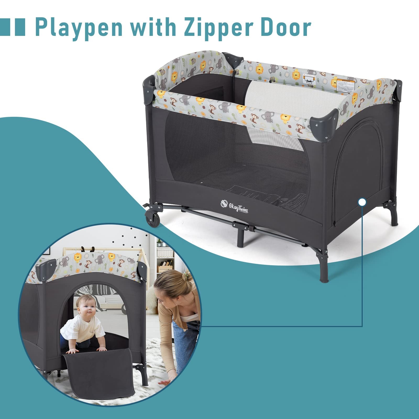 Twin Bassinet & Full-Size Infant Bassinet & Playard for Baby, Includes 2 Remo...