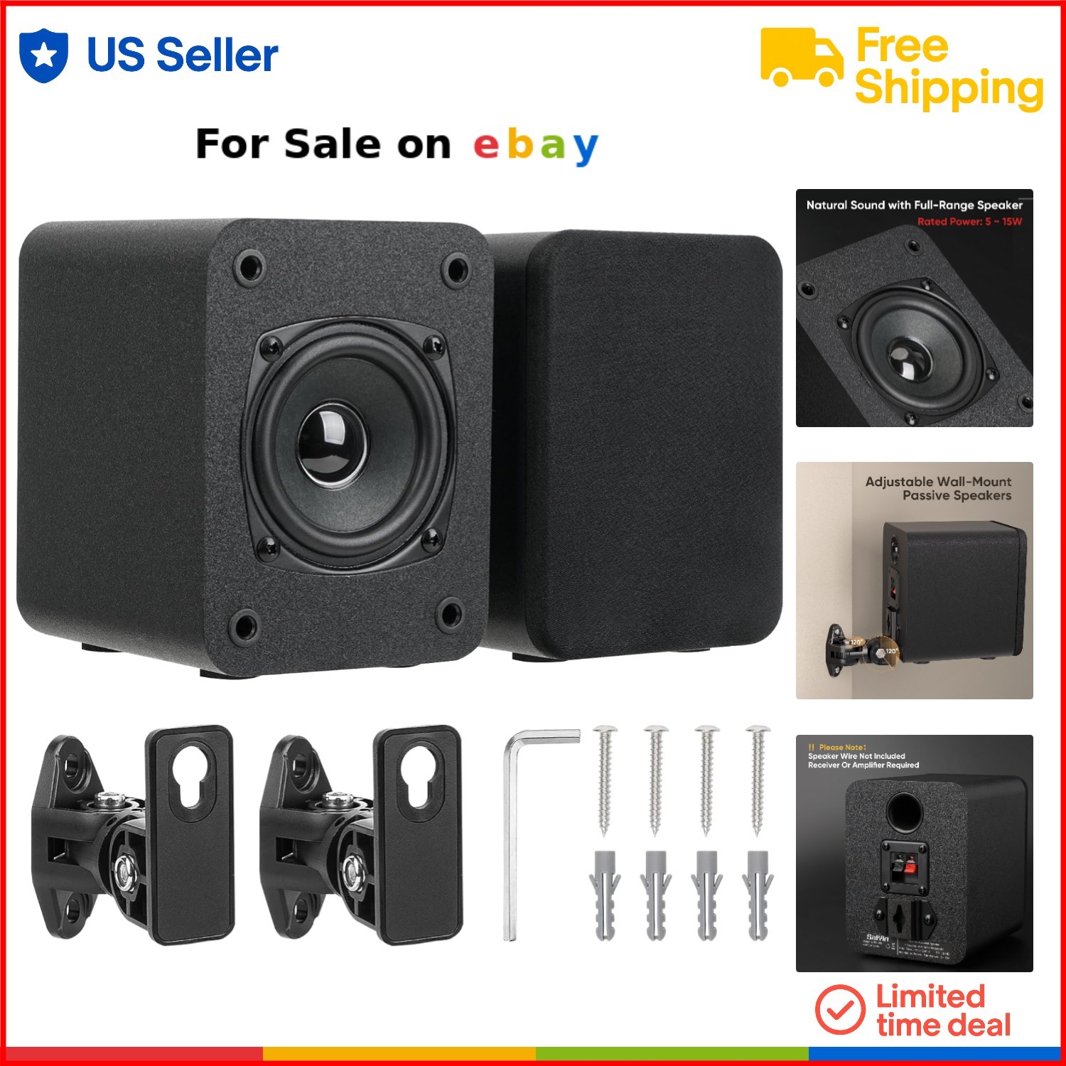 Passive Bookshelf Speakers Indoor Home Theater Rear Surround Sound Stereo System