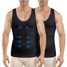 2 Pack Men Body Shaper Compression Vest for Chest Abdomen Control Slim Fit Tank
