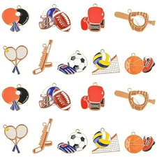 36pcs 9 Style Sport Tennis Zinc Alloy Enamel Pendant Baseball Boxing Glove Charm