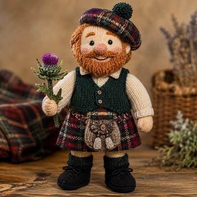 Scottish Highlander DK Strickmuster nur Tartan Kilt Tam Thistle 20 cm