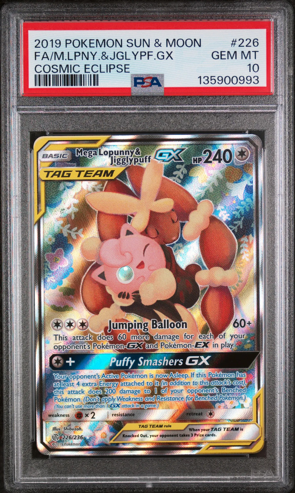 Mega Lopunny & Jigglypuff GX #226 Pokemon Sun & Moon Cosmic Eclipse PSA 10