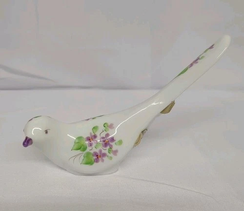 Vintage Fenton Happiness Violets In The Snow Bird Hand Painted Signed