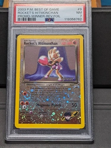 2003 POKEMON BEST OF GAME PROMO WINNER #9 ROCKET'S HITMONCHAN-REVERSE FOIL PSA 7