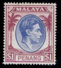 MALAYSIA - Penang GVI SG20, $1 blue & purple, NH MINT. Cat £20.