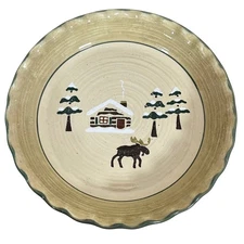 Sonoma Lodge Deep Fluted Pie Plate Moose Winter Christmas Lodge Quiche