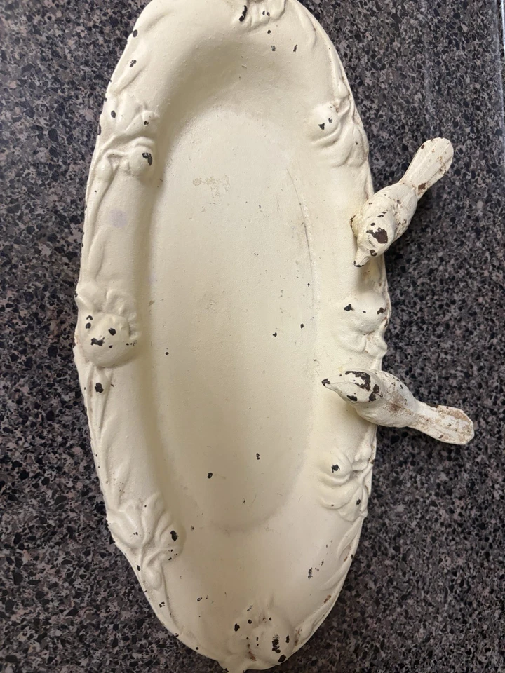 "Alimentador de baño para pájaros de hierro fundido vintage 2 pájaros granja suculentas rústicas 13 1/2""" Foto 3 de 4