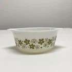 Vintage Pyrex Spring Blossom 472 White Olive Green Cinderella Casserole 1-1/2 PT