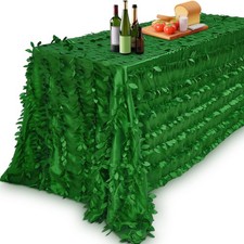 90 x 132 Inch Green Taffeta Tablecloth Leaf Petal 3D Table Cloth Events Table...