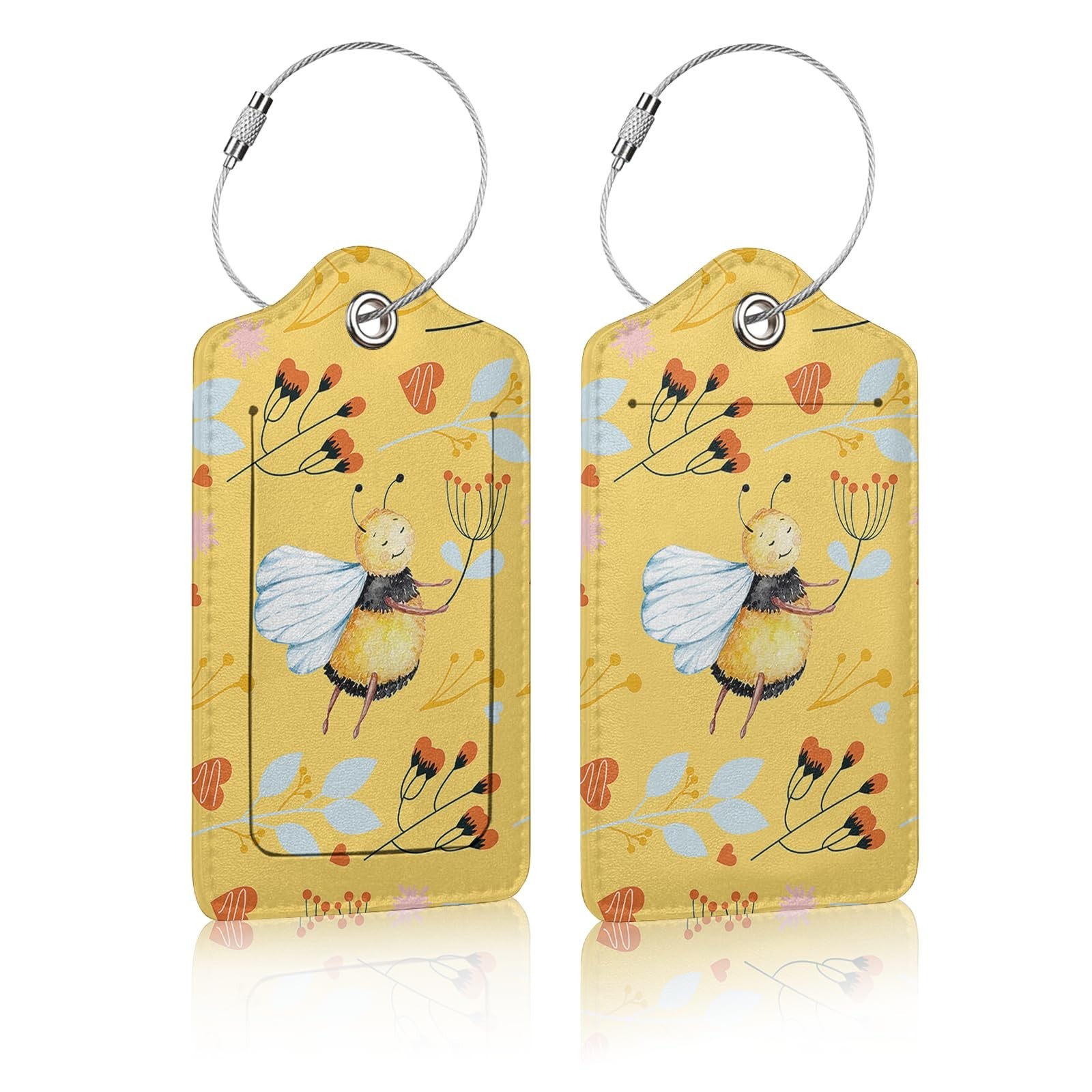 Tag For Suitcases, Cute Bee Flower Leather Luggage Tag Priva