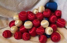 41 Vintage Assorted Sizes Red White Blue Satin Ornaments Balls Christmas