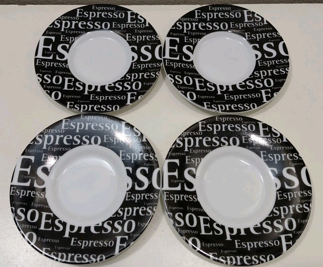 Set De 4 Tasses à Expresso En Porcelaine König - Design Writing, Coloris Noir Et Blanc, Fabrication Allemande