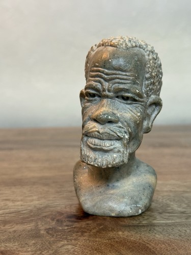 Vintage Stone Carved African Man Bust Sculpture Collectible