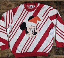 Disney Christmas Mickey Mouse Sweater Mens XL Santa Hat Candy Cane Striped NEW