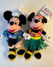 Disney Store Tourist Mickey  Hula Minnie Bean Bag Plush Set of 2 New w/Tags