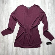 INC Women's Medium NWT Cotton Blend Dark Red Light Knit V-Neck Tunic Sweater M