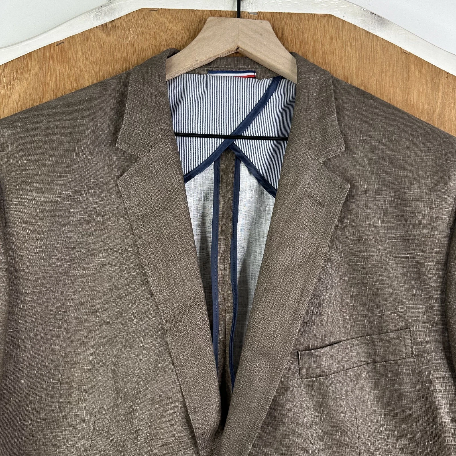 Daniel Hechter Blazer Mens 48R Brown 2 Button 100% Linen Jacket Unstructured