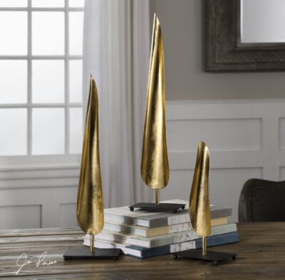 Uttermost Boriva Curved Leaves Set 3 On Black Iron Bases Discontinued