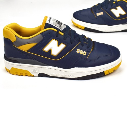 NWT New Balance 550 Navy Gold Yellow Leather Sneakers Michigan Mens 11 AUTHENTIC - Picture 3 of 17