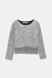 Zara ribbed knit lined metallic crop top embellished with silver sequins S | eBay