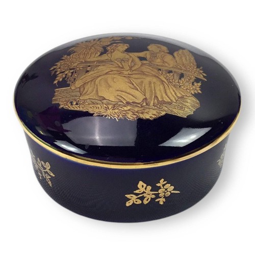 Juego de caja de baratijas y espejos Limoges azul cobalto oro 22K cortejo - Imagen 14 de 17