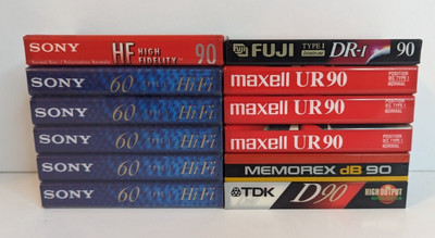 Lot of 12  Blank Cassette Audio Tapes Sony TDK Memorex Fuji NEW SEALED 90/60 min