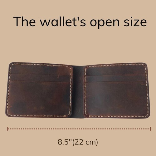 Brown Leather Bifold Wallet, Genuine Leather Wallet for Man - Picture 6 of 14