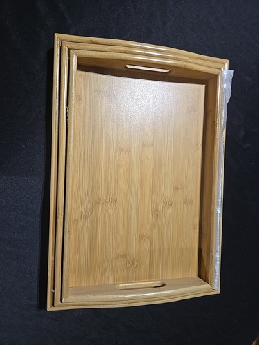 3 Piece Bamboo Breakfast Serving Tray with Handles, Nesting Serving Trays - Picture 2 of 7