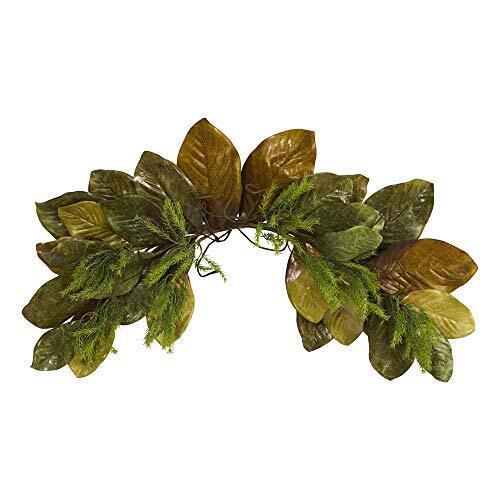 Mini 35in. Fall Magnolia Leaf Artificial Swag, Green - Picture 1 of 4