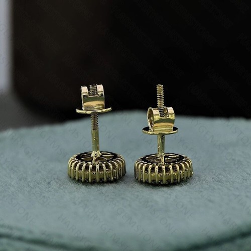 Juego de pavé VVS1 Moissanite Tornillo Trasero Tachuelas para Mujer en Chapado en Oro Amarillo 14k - Imagen 3 de 10