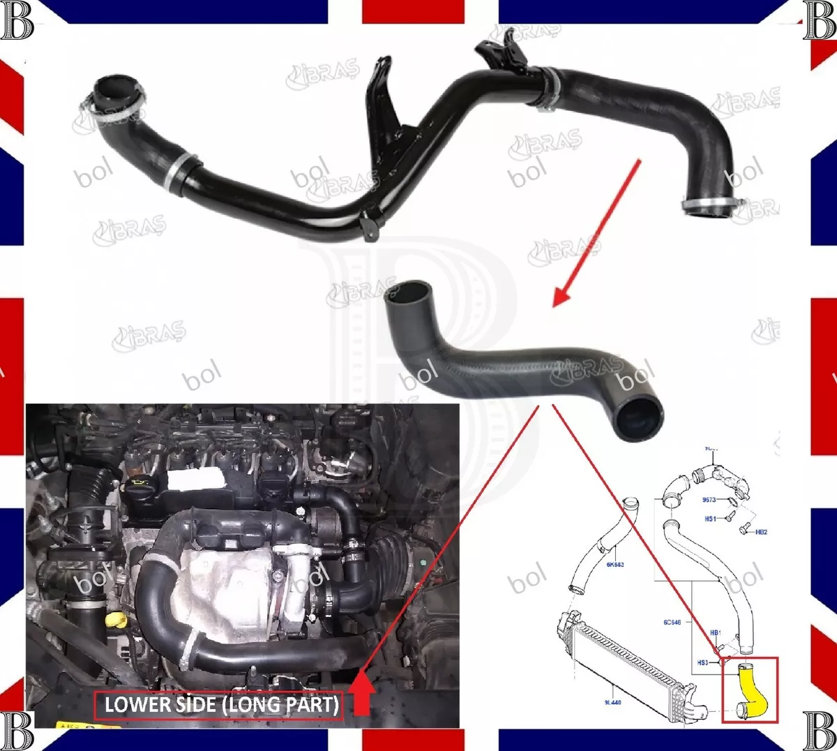 VOLVO C30 S40 V50 1.6D INTERCOOLER HOSE PIPE LEFT LOWER LONG