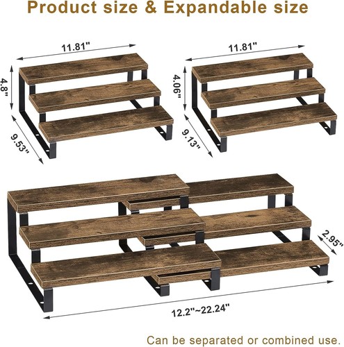 Set of 4 Wooden Expandable Spice Rack Shelf 3-Tier Step Cabinet Shelf Organizer - Picture 4 of 9