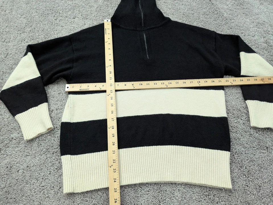 Sanctuary Pullover Womens Large Sweater 1/4 Zip High Neck Striped Black - Imagem 2 de 4
