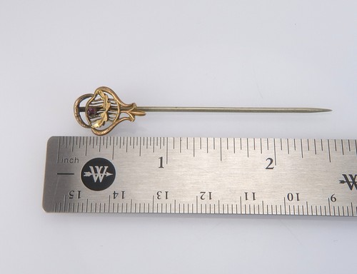 Antique Estate Gold Tone Simulated Ruby Stick Pin 1.2g - Picture 4 of 4