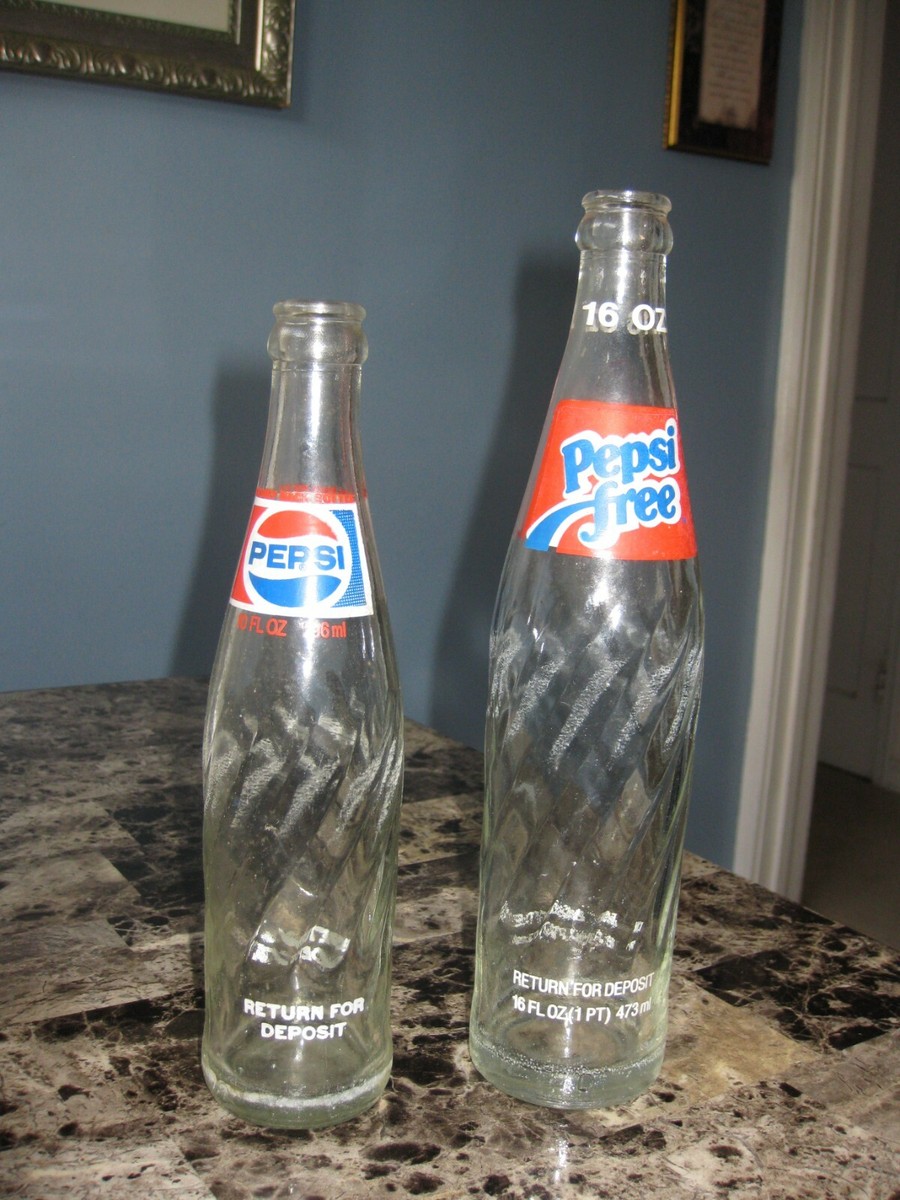 VINTAGE 16 OZ SWIRLED SIDED PEPSI FREE BOTTLE 473 MI & ONE