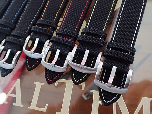 Hybrid Premium Black Canvas & Leather Liner Watch Straps 18-24mm Coloured Stitch - Picture 5 of 26