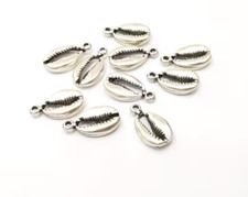 10 Pcs Cowrie Shell Charms Silver Charms Antique Silver Plated 18x10mm G16761
