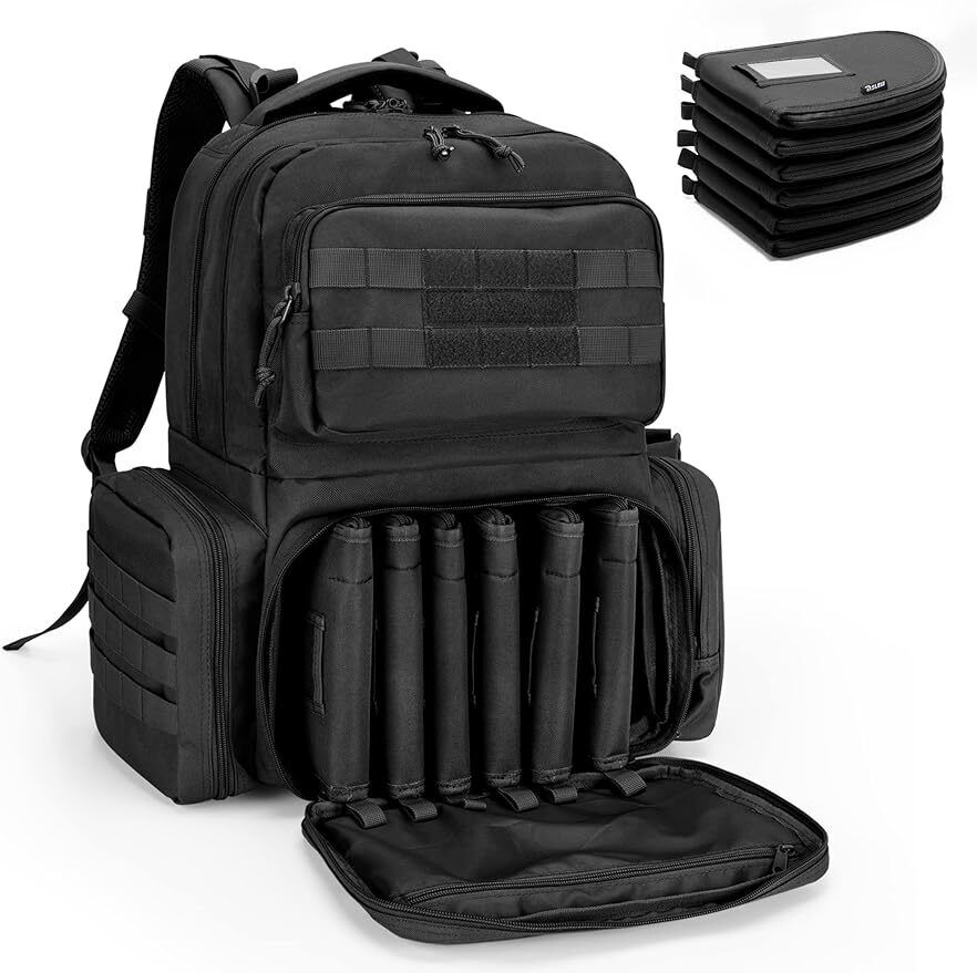 Tactical Pistol Backpack with 6 Pistol Cases Gun Range Backpack for hunting